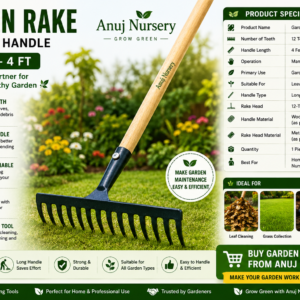 Garden Rake with Long Handle – 12 Teeth – 4 Ft | Gardening Tool | Anuj Nursery