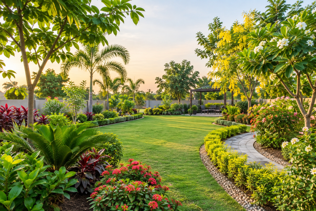 Green landscaping design for an empty plot