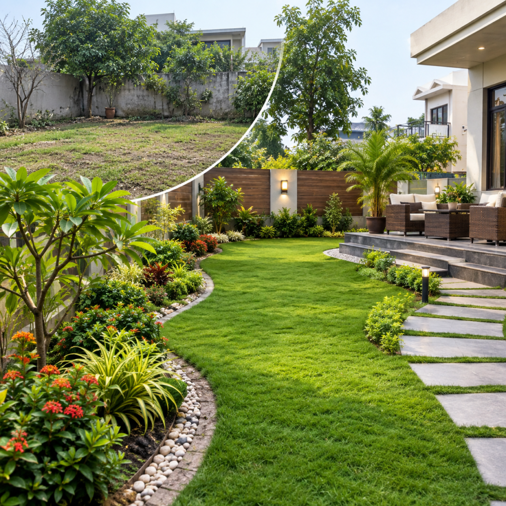 Landscape renovation design for a beautiful home garden