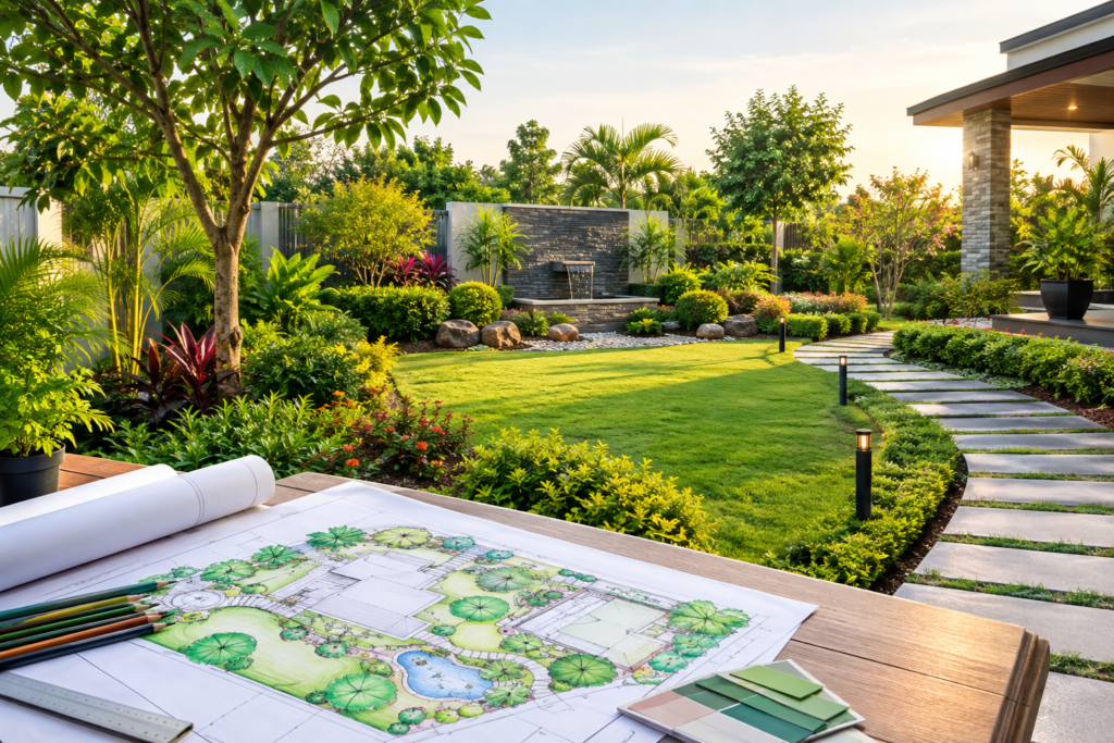 Complete landscape planning process from concept to completion