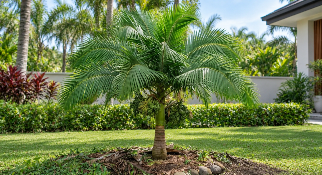 Veitchia Merrillii Green palm plant for tropical landscaping