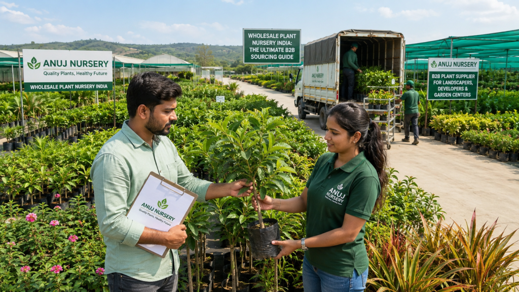 Anuj Nursery wholesale plant nursery in India with healthy plants for B2B landscaping projects.