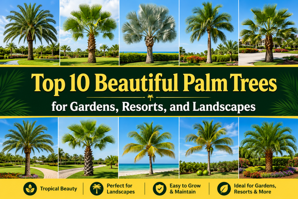 Top 10 beautiful palm trees for gardens, resorts, and landscaping.