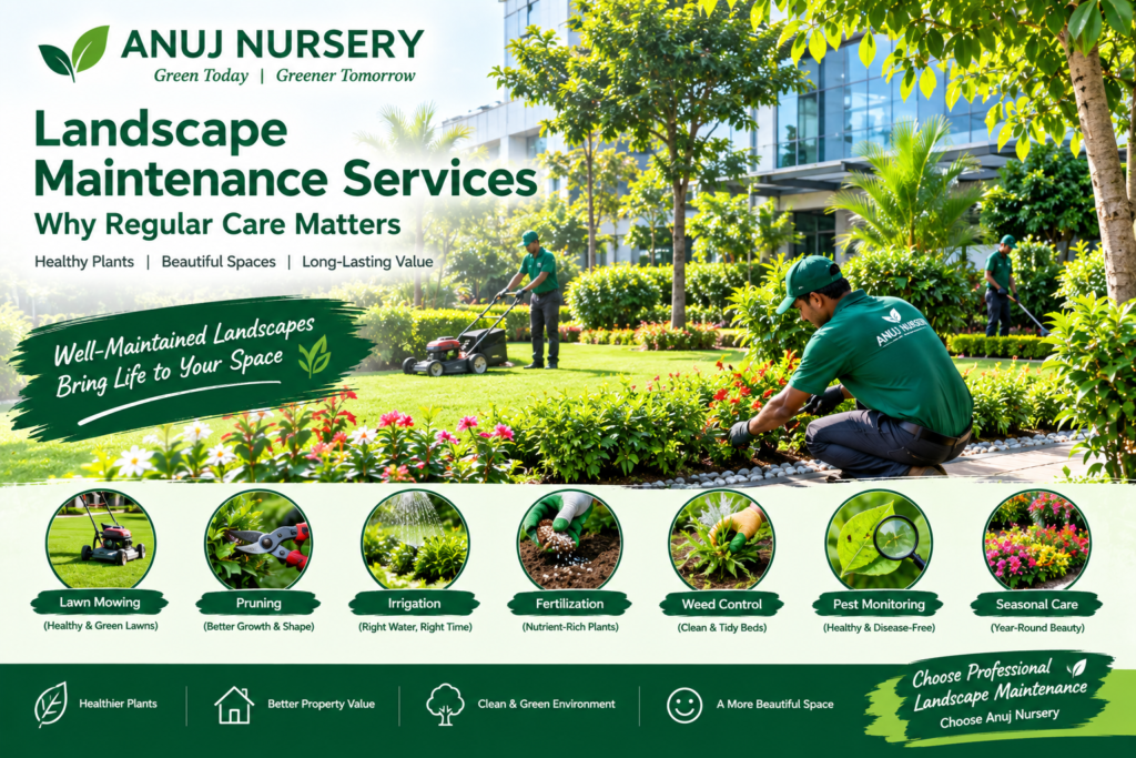 Professional landscape maintenance services by Anuj Nursery.