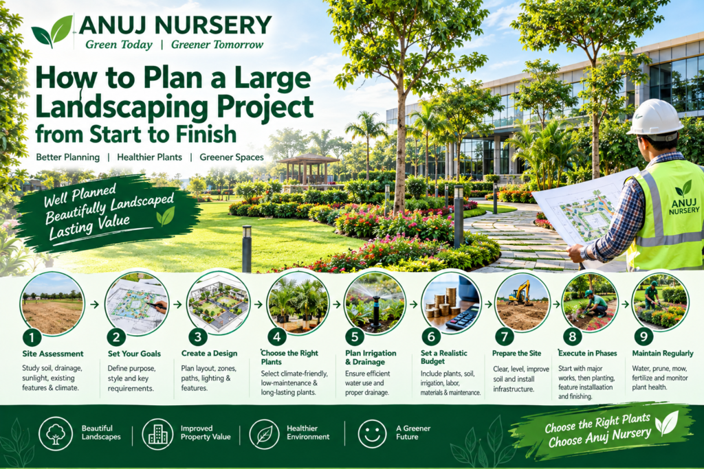 Large landscaping project planning by Anuj Nursery.