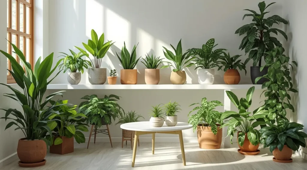Low-maintenance indoor plants in a bright modern home.